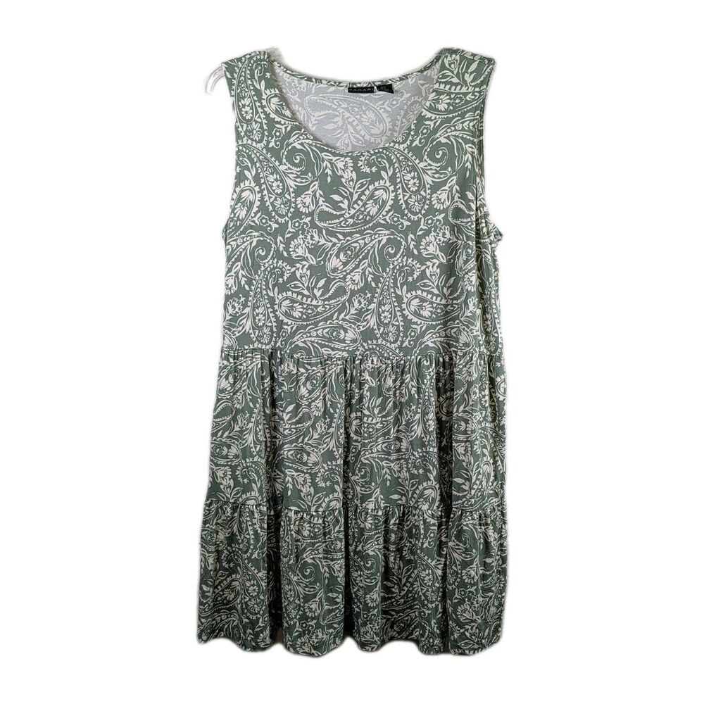 Tahari Tiered Sleeveless Dress - 2X - Stretch Rayon Jersey Paisley Sage Green